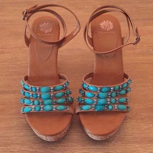Yellow Box beaded cork wedge sandals 7